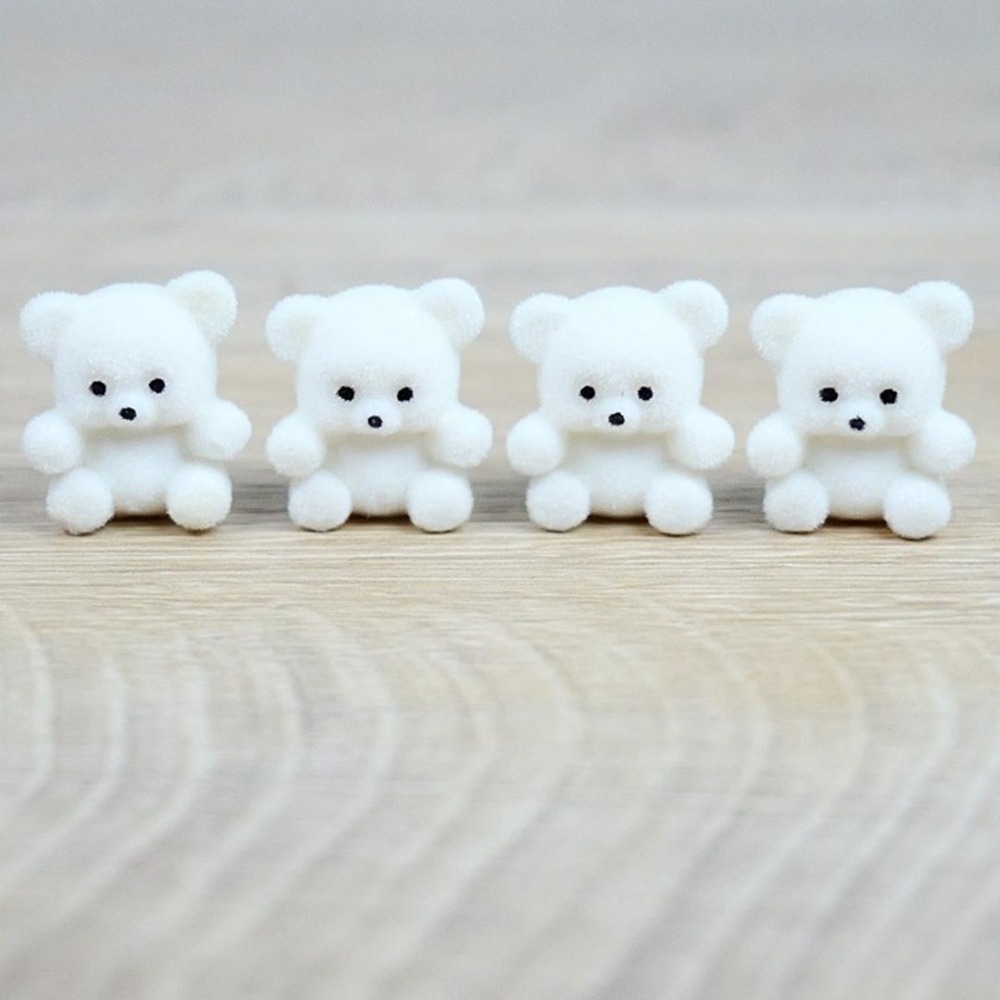 Miniature Flocked White Teddy Bears - 1" Cute Minis -‎ Set of 4 - Crafts